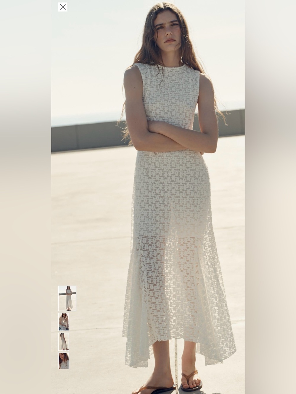 ZARA Long Lace Dress - Oyster White
